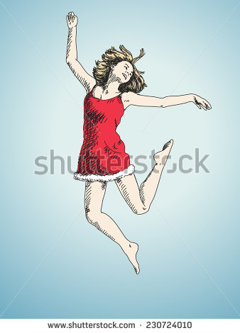 stock-vector-sketch-of-jumping-woman-in-christmas-dress-hand-drawn-illustration-230724010